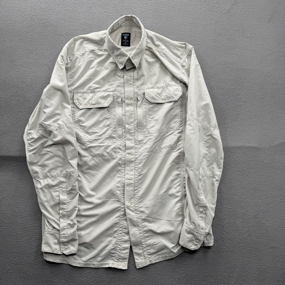 Kuhl Shirt Mens Medium Beige Solid Long Sleeve Button Up Outdoor Hiking Travel
